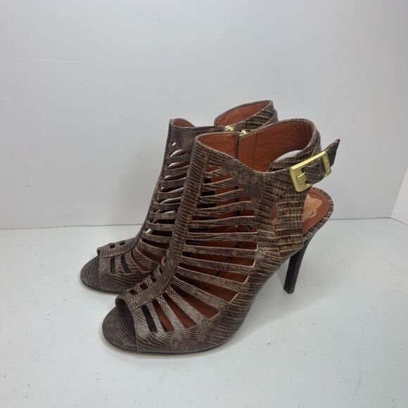 Vince Camuto Aphrodite Snake Leather Ankle Strap Womens Heel Sandals Designer - Picture 1 of 7